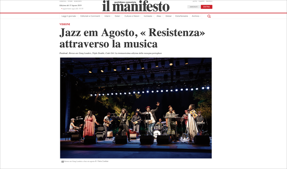 PRESS: Heroes Are Gang Leaders @Jazz em Agosto featured in “il manifesto” / August 2019